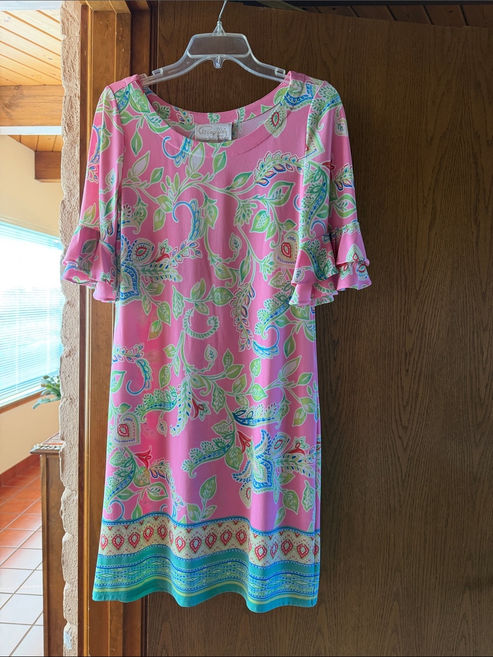 Pink Paisley-Print Ruffle-Sleeve Midi Dress
